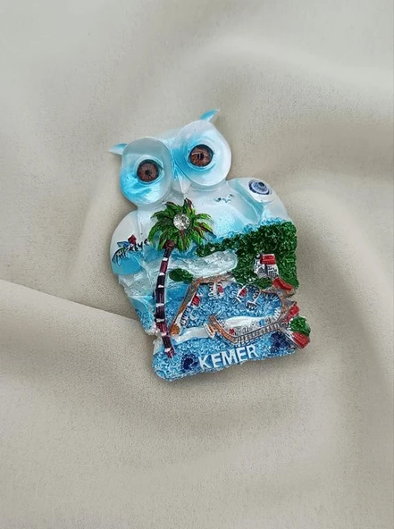 Magnet Baykuş Taşlı Mıknatıslı Buzdolabı Süsü Nazar Göz Boncukllu Palmiye Agacı Türkiye Kemer Yazılı