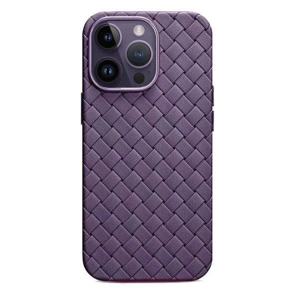 iPhone 15 Pro Max Örgü Desenli Mor Silikon Kılıf