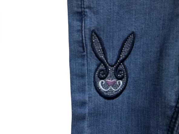 TAVŞAN NAKIŞLI TAŞ İŞLEMELİ JEANS KIZ PANTOLON - Resim 2