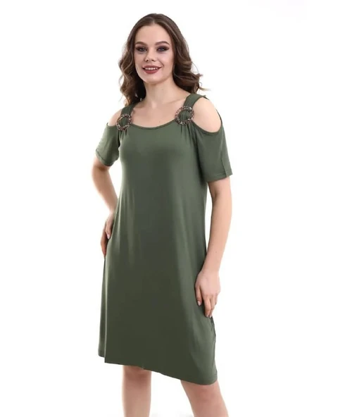 KADIN VİSKON KUMAŞ TOKALI RAHAT ELBİSE - 3