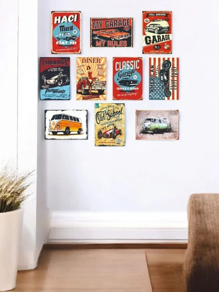 Zamanda Yolculuk: Retro Otomobil Temalı 10 Adet (13cmx17cm) MDF Tablo ile Nostaljiyi Yakala! Kafe, İş Yeri, Ev Dekorasyonunuza Ruh Katan Dekoratif Hediyelik Tablolar