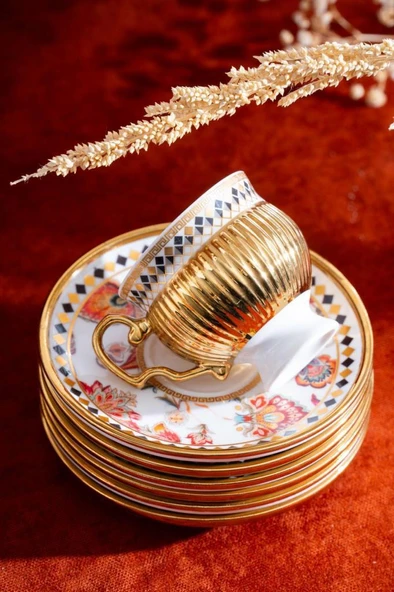 Acar Tolede Beyaz 6'lı Kahve Fincan Takımı SHP-07191 - 2