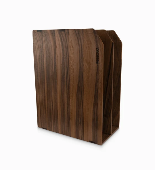 Woodsaka Reka İki Bölümlü Dosya Rafı & Kırtasiye Dolabı - Yatay ve Dikey Kullanım - Ceviz Ağacından - 20.8 cm x 16.8 cm x 14.2 cm