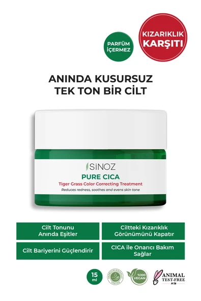 SİNOZ Pure Cica Tiger Grass Ton Eşitleyici Yoğun Onarıcı Yatıştırıcı Kızarıklık Karşıtı Yüz Kremi 15 ml