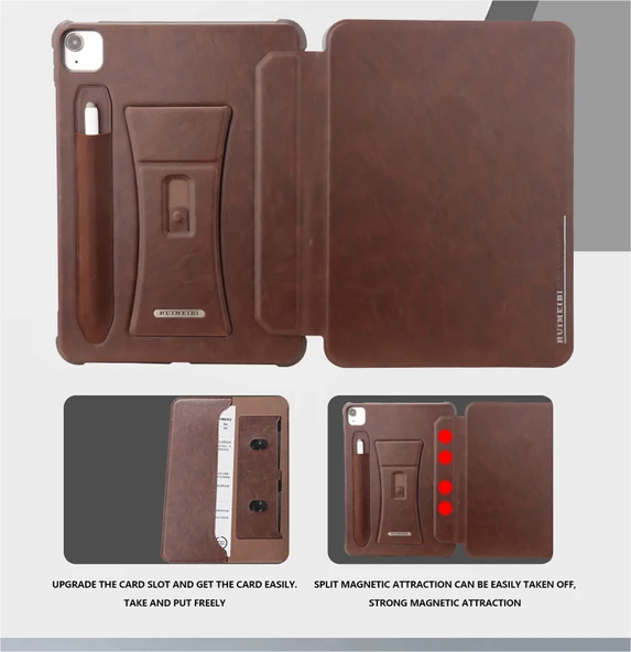 iPad Air 13 2024 Kılıf - Koyu Kahverengi - Manyetik Standlı - Kart Yuvalı - 11