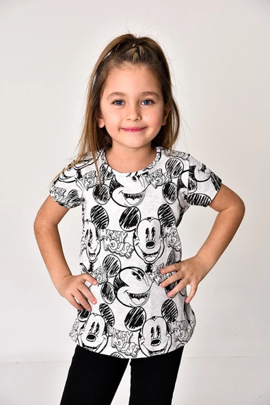 Summer Mickeyli Kız Çocuk T-shirt (BOYANABİLİR KALEMLERİ HEDİYE ! YIKAMA SONRASI LEKE BIRAKMAZ) - 6