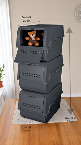 Motek MT-40 S-Box 8 Litre 3'lü Çok Amaçlı Organizer Düzenleyici Antrasit ( 3*8Litre ) ürün görseli 1