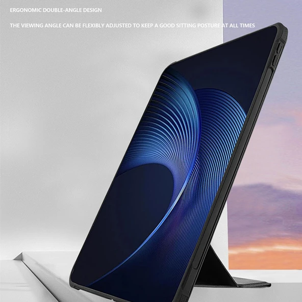 iPad Pro 13 2024 Uyumlu Çok Fonksiyonlu Standlı Kart Yuvalı Tablet Kılıfı - Siyah - 6