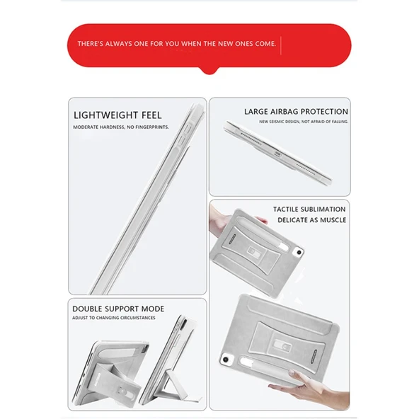 iPad 12.9 inç Manyetik Standlı Hava Yastıklı Kart Yuvalı Koruyucu Kılıf - Gri - 4