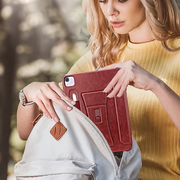 iPad 10 10.9 inç Çok Fonksiyonlu Manyetik Standlı Tablet Kılıfı - Kırmızı - 2