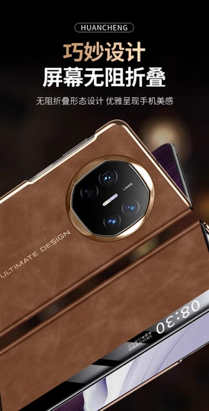 Huawei Mate X6 Premium Deri Akıllı Pencere Kapaklı Kılıf - Siyah Altın - 9