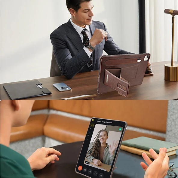 iPad Air 13 2024 Kılıf - Koyu Kahverengi - Manyetik Standlı - Kart Yuvalı - 3