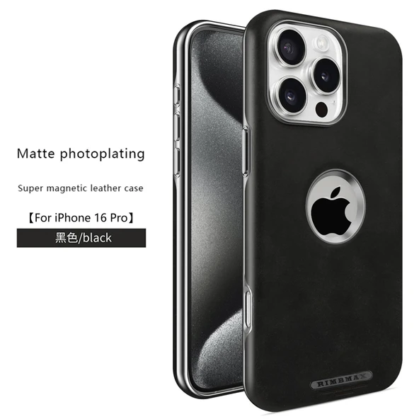 iPhone 16 Pro Siyah Manyetik Deri Mat Kaplama Kılıf