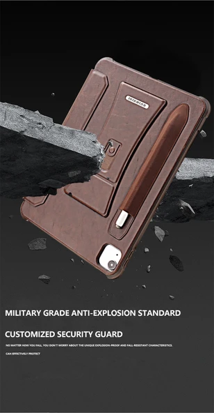 iPad Air 13 2024 Kılıf - Koyu Kahverengi - Manyetik Standlı - Kart Yuvalı - 9
