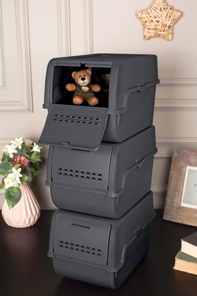 Motek MT-40 S-Box 8 Litre 3'lü Çok Amaçlı Organizer Düzenleyici Antrasit ( 3*8Litre ) - Resim 3