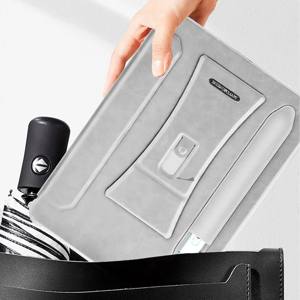 iPad 12.9 inç Manyetik Standlı Hava Yastıklı Kart Yuvalı Koruyucu Kılıf - Gri - 5