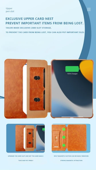 iPad Air 13 2024 Çok Fonksiyonlu Manyetik Standlı Kart Yuvalı Tablet Kılıfı - Kahverengi - 11