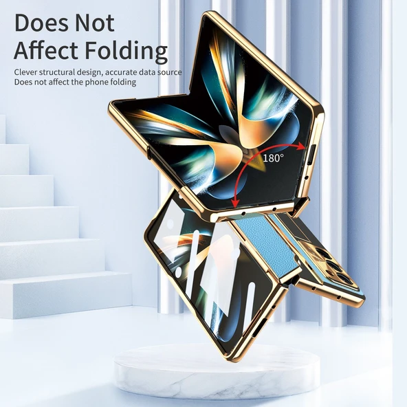 Samsung Galaxy Z Fold 5 Mavi Premium Deri Standlı Tam Kaplama Kılıf - 8