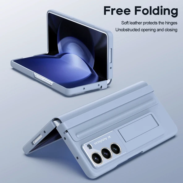 Samsung Galaxy Z Fold 5 Mavi Menteşeli Standlı Tam Koruma Kılıf - 7