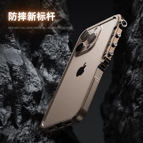 iPhone 16 Metal Mekanik Kol Serisi Telefon Kılıfı - Altın - 6