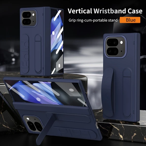 Google Pixel 9 Pro Fold Katlanır Standlı Bileklikli Darbeye Dayanıklı Tam Kaplama Kılıf
