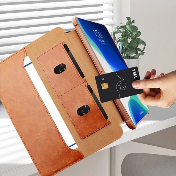 iPad Pro 13 2024 Kahverengi Çok Fonksiyonlu Manyetik Standlı Kart Yuvalı Tablet Kılıfı - 2