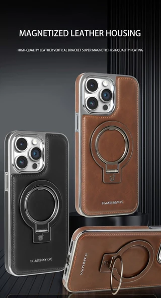 iPhone 14 Pro Max Uyumlu Manyetik Deri Standlı Koruyucu Kılıf - Koyu Kahverengi - 5