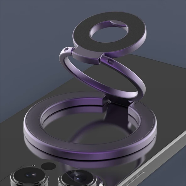 Manyetik Telefon Yüzük Tutucu - Mor - 360° Dönebilen - Magsafe Uyumlu