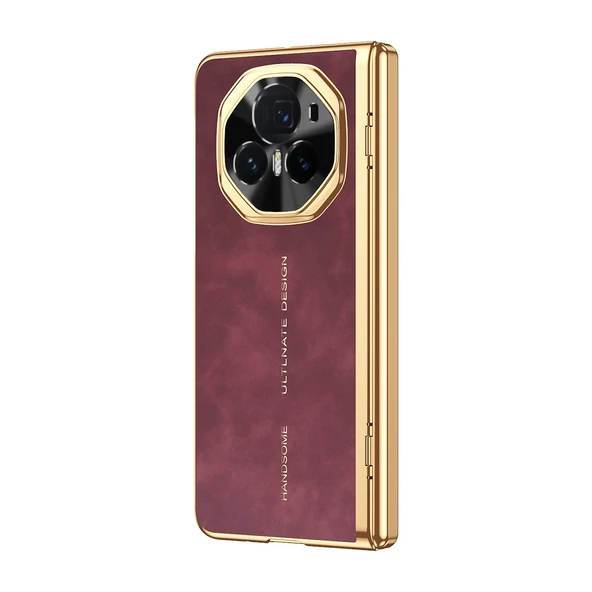 Honor Magic V3 Katlanır Elektro Kaplama Deri Kılıf - Kırmızı - 3