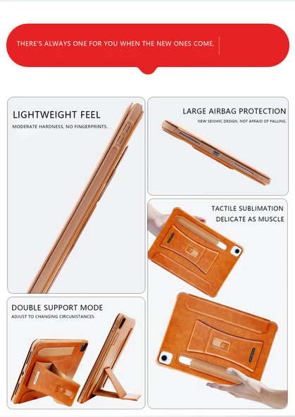 iPad Air 13 2024 Çok Fonksiyonlu Manyetik Standlı Kart Yuvalı Tablet Kılıfı - Kahverengi - 10