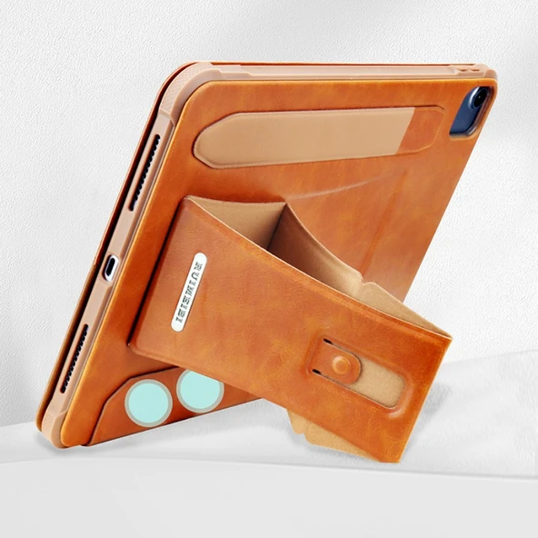 iPad Air 13 2024 Çok Fonksiyonlu Manyetik Standlı Kart Yuvalı Tablet Kılıfı - Kahverengi - 5