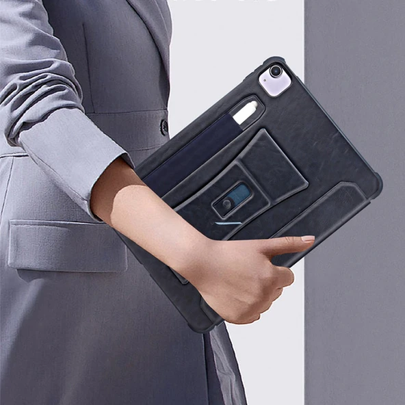 iPad Air13 2024 10.9 inç Mavi Manyetik Standlı Darbe Emici Kart Yuvalı Koruyucu Kılıf - 2