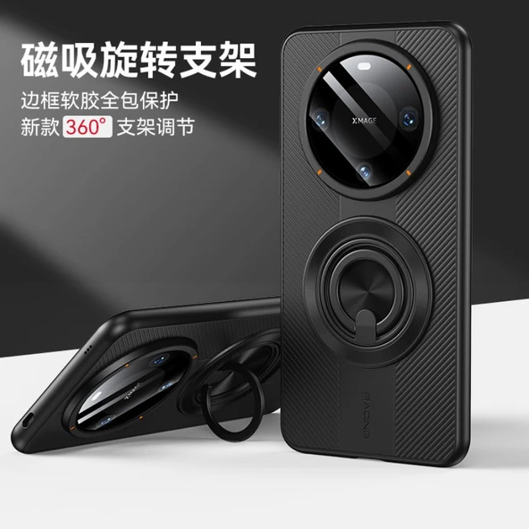 Huawei Mate 60 Pro Siyah Manyetik Halka Tutuculu Porsche Serisi Koruyucu Telefon Kılıfı