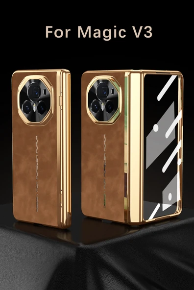 Honor Magic V3 Katlanır Elektro Kaplama Deri Kılıf - Kırmızı - 11