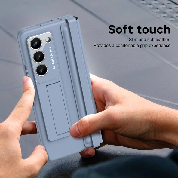 Samsung Galaxy Z Fold 5 Mavi Menteşeli Standlı Tam Koruma Kılıf - 4