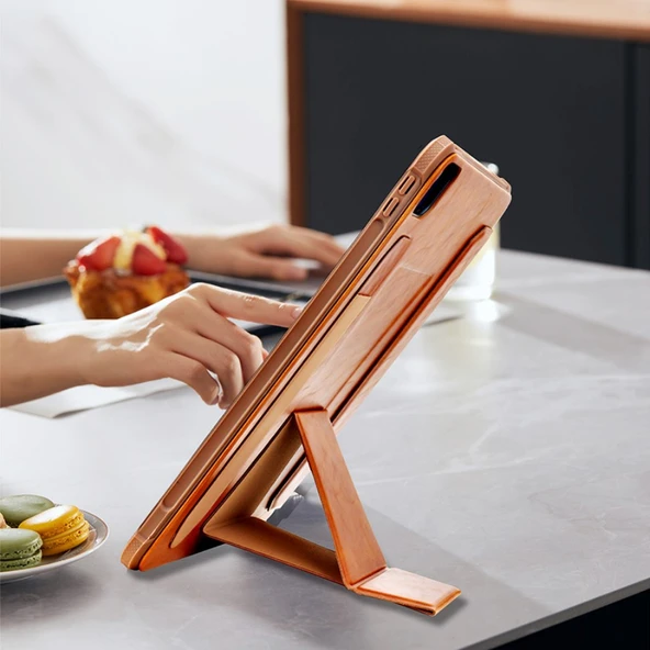 iPad Air 13 2024 Çok Fonksiyonlu Manyetik Standlı Kart Yuvalı Tablet Kılıfı - Kahverengi - 4