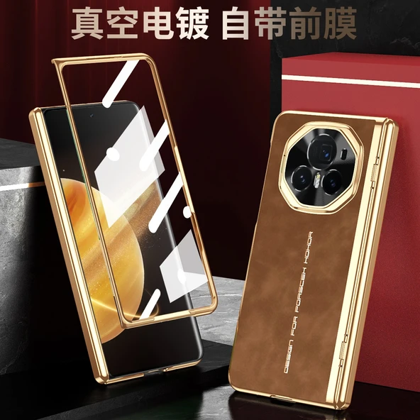 Honor Magic V3 Katlanır Elektro Kaplama Deri Kılıf - Kırmızı - 6