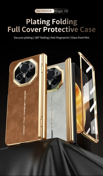 Honor Magic V3 Katlanır Elektro Kaplama Deri Kılıf - Kırmızı - 8