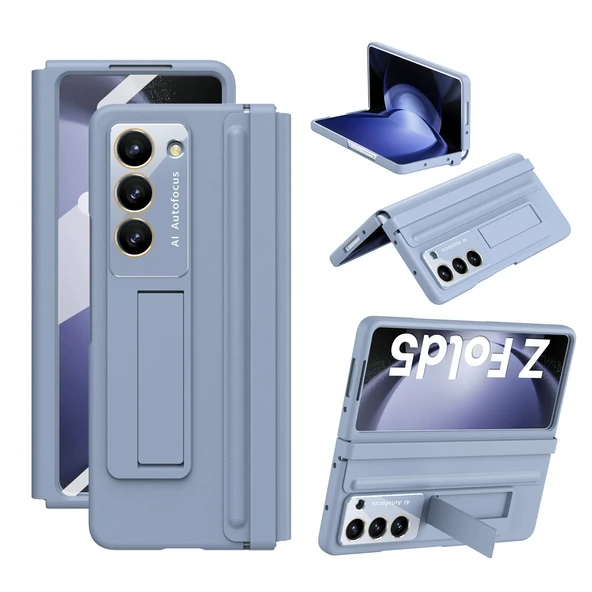 Samsung Galaxy Z Fold 5 Mavi Menteşeli Standlı Tam Koruma Kılıf