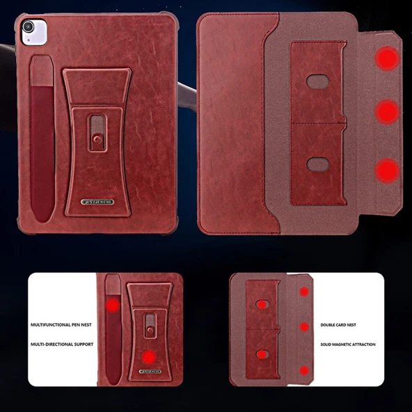 iPad Air 13 2024 Kılıf - Kırmızı, Manyetik Standlı, Hava Yastıklı, Kart Yuvalı - 6