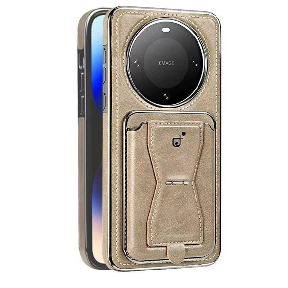 Huawei Mate70 Manyetik Standlı Kart Yuvalı Deri Kılıf - Gri