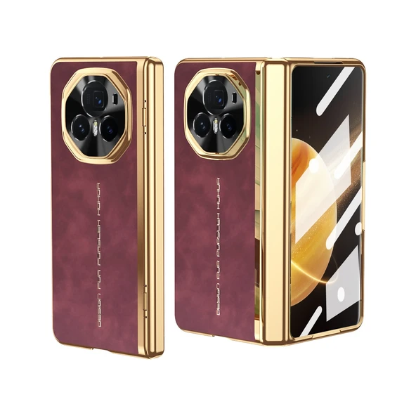 Honor Magic V3 Katlanır Elektro Kaplama Deri Kılıf - Kırmızı - 2