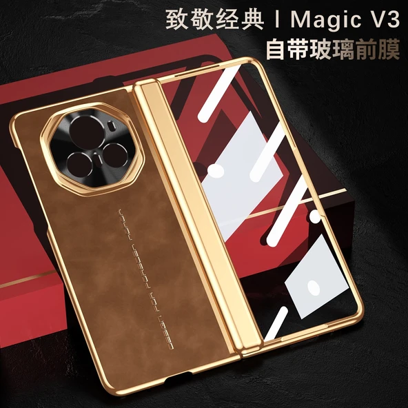 Honor Magic V3 Katlanır Elektro Kaplama Deri Kılıf - Kırmızı - 5