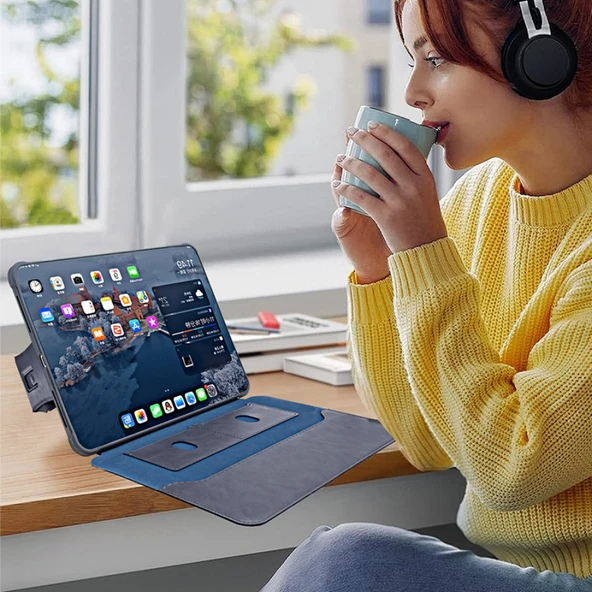 iPad Air13 2024 10.9 inç Mavi Manyetik Standlı Darbe Emici Kart Yuvalı Koruyucu Kılıf - 3