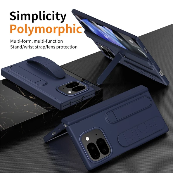 Google Pixel 9 Pro Fold Katlanır Standlı Bileklikli Darbeye Dayanıklı Tam Kaplama Kılıf - 6
