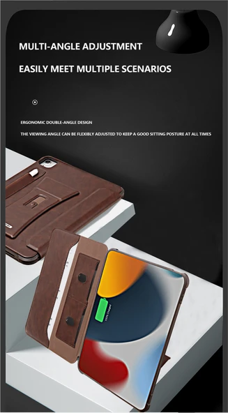 iPad 10 10.9 inç Çok Fonksiyonlu Manyetik Standlı Tablet Kılıfı - Koyu Kahverengi - 10