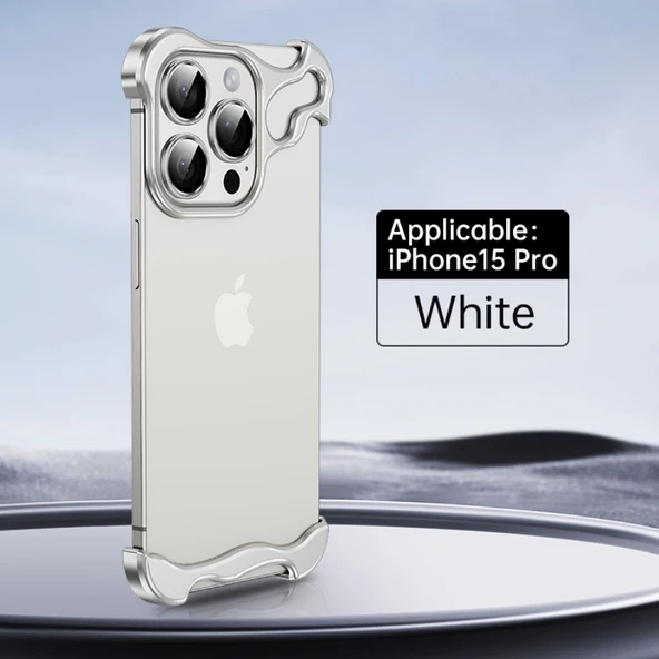 iPhone 15 Pro Gümüş Metal Tampon Lens Korumalı Telefon Kılıfı