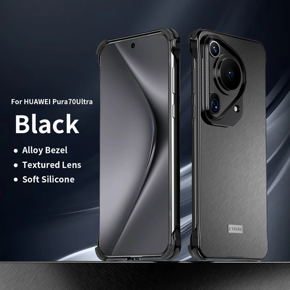 Huawei Pura 70 Ultra Siyah Alaşım Çerçeveli Koruyucu Telefon Kılıfı