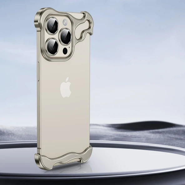 iPhone 14 Pro Titanyum Gri Metal Tampon Lens Korumalı Telefon Kılıfı