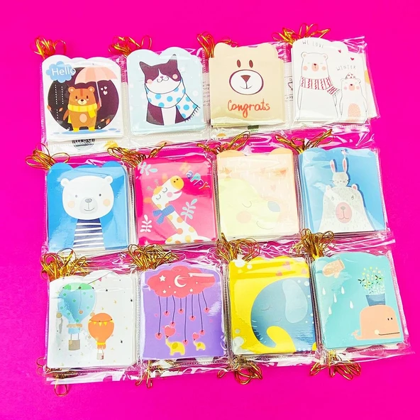 5 adet Karışık Sevimli Hayvanlar Mesaj/Tebrik Kartı